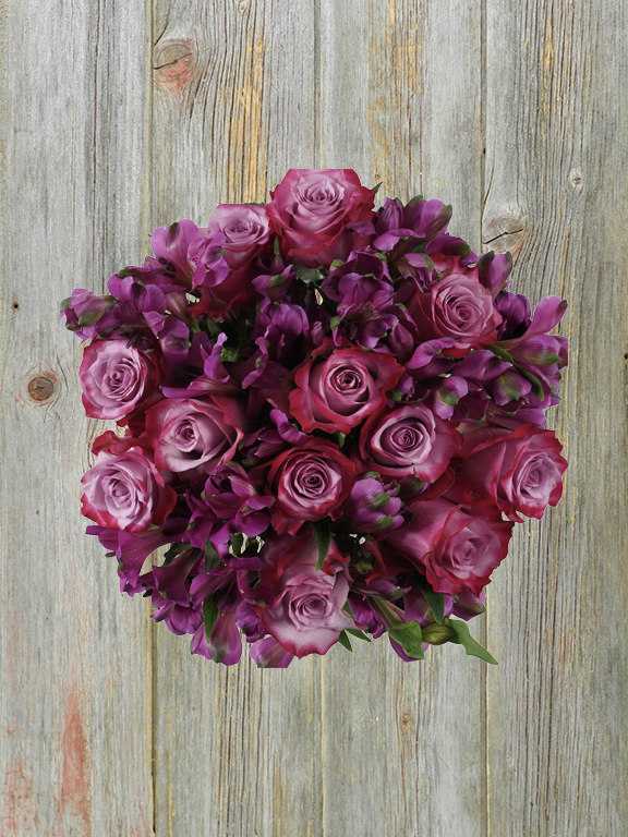 MONOCHROMATIC PURPLE ALSTROMERIA AND  LAVENDER ROSE 18 STEM BOUQUET